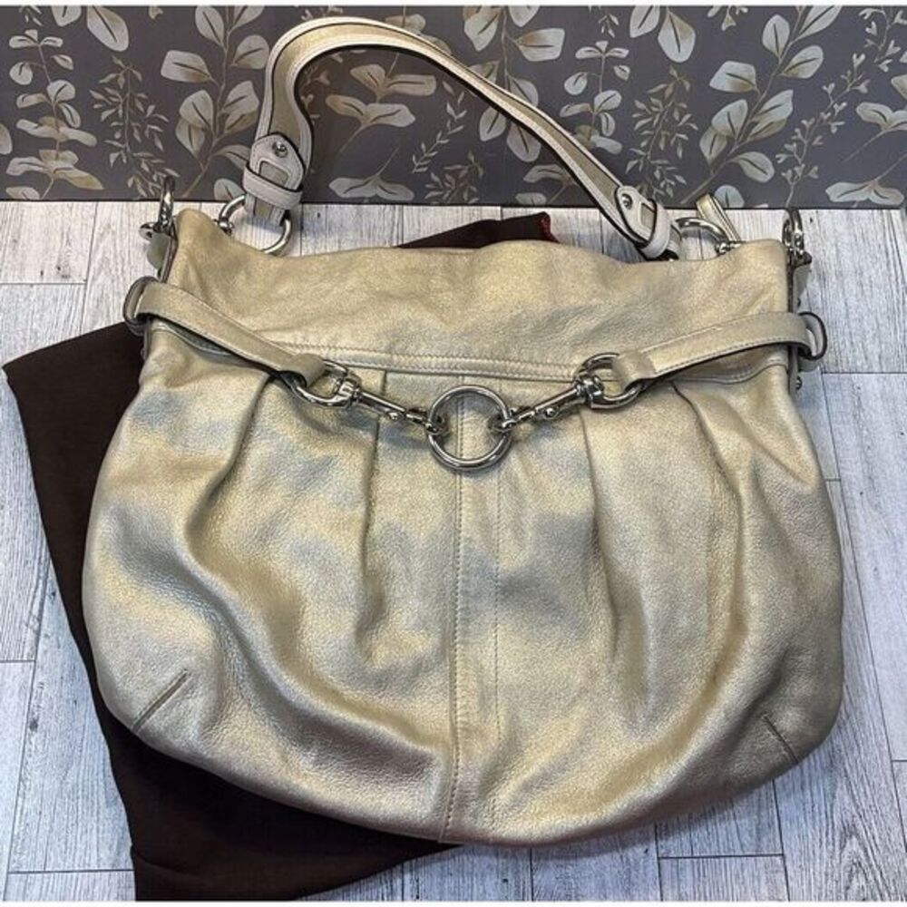 COACH HO5S-8B33 SOFT METALLIC GOLD LEATHER TOP ZIP HOBO SHOULDER BAG